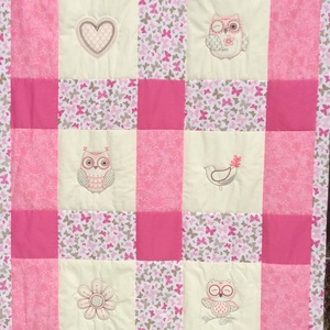 Rózsaszín pillangós, madaras, baglyos takaró - játék & sport - 3 éves kor alattiaknak - játszószőnyeg - Meska.hu