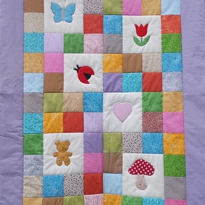 Lila szélű katicás, tulipános takaró , Otthon & Életmód, Babaszoba, gyerekszoba, Babatakaró, gyerek pléd, Patchwork, foltvarrás, Varrás, MESKA
