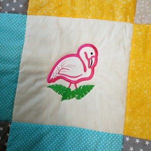  Csiga-bigás, flamingós. Takaró türkízkék-szürke-sárga - otthon & életmód - babaszoba, gyerekszoba - babatakaró, gyerek pléd - Meska.hu
