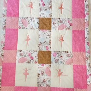 Rózsaszín-barna balerinás takaró, Otthon & Életmód, Babaszoba, gyerekszoba, Babatakaró, gyerek pléd, Hímzés, Patchwork, foltvarrás, MESKA