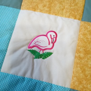  Bálnás, flamingós takaró türkízkék-olíva-sárga-drapp - otthon & életmód - babaszoba, gyerekszoba - babatakaró, gyerek pléd - Meska.hu