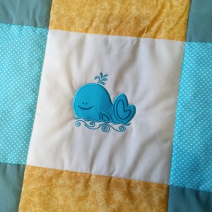  Bálnás, flamingós takaró türkízkék-olíva-sárga-drapp - otthon & életmód - babaszoba, gyerekszoba - babatakaró, gyerek pléd - Meska.hu