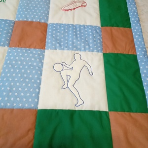 Focis takaró kék-zöld-drapp színben - baba - mama - babaágyneműk - babatakaró, gyerek pléd - Meska.hu