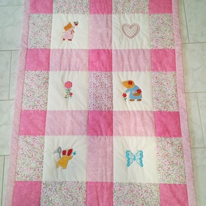 Kislányos takaró rózsaszín és tarka színben - baba - mama - babaágyneműk - babatakaró, gyerek pléd - Meska.hu