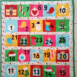 Óriási zsebes színes, zöld szélű adventi naptár , Karácsony, Adventi díszek, Adventi naptár, Varrás, MESKA