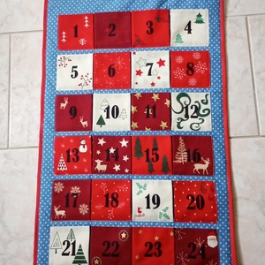 Óriási zsebes piros szélű adventi naptár , Karácsony, Adventi díszek, Adventi naptár, Varrás, MESKA