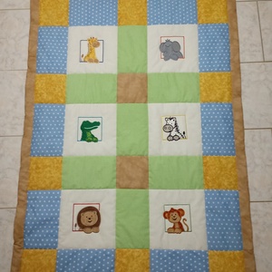 Állatos takaró kék, zöld és sárga színben - baba - mama - babaágyneműk - babatakaró, gyerek pléd - Meska.hu