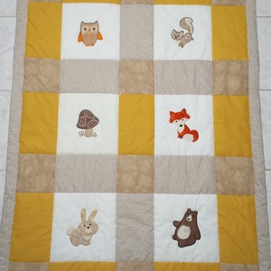 Állatos takaró rókával és nyuszival okker és drapp színben - otthon & életmód - babaszoba, gyerekszoba - babatakaró, gyerek pléd - Meska.hu