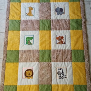 OROSZLÁNOS Takaró drapp, zöld és sárga színben - baba - mama - baba ágynemű - babatakaró, gyerek pléd - Meska.hu