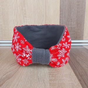 Fejpánt Fülvédő Piros-Hópelyhes - ruha & divat - sál, sapka, kendő - fejpánt - Meska.hu