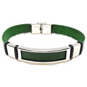 Zöld minimal bőr/nemesacél karkötő - ékszer - karkötő - karkötő medállal - Meska.hu
