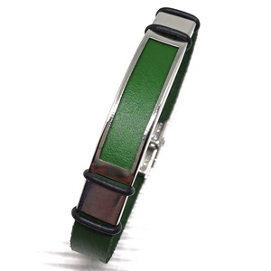 Zöld minimal bőr/nemesacél karkötő - ékszer - karkötő - karkötő medállal - Meska.hu