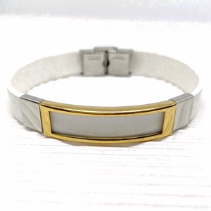 Golden eye ezüst fényben fehér bőr/nemesacél karkötő, nőknek - ékszer - karkötő - karkötő medállal - Meska.hu