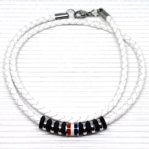 Sailor statement fehér bőr - tűzzománc - nemesacél nyaklánc, férfiaknak - ékszer - nyaklánc - statement nyaklánc - Meska.hu