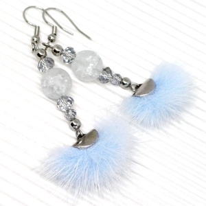 Selymes nyuszi világoskékben - szőrmés lógós fülbevaló hegyikristállyal, nemesacél , Ékszer, Fülbevaló, Lógó fülbevaló, Ékszerkészítés, MESKA