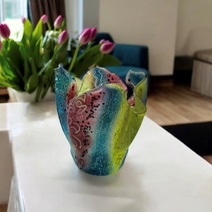 Tulipán sokszínű üveg váza, Otthon & Életmód, Dekoráció, Asztal és polc dekoráció, Díszüveg, Üvegművészet, MESKA