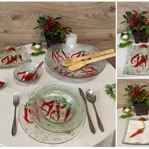Chilimánia üveg tányérkészlet, Otthon & Életmód, Konyhafelszerelés, tálalás, Tálalás, Tányér & Étkészlet, Üvegművészet, MESKA