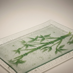 Bambusz mintás üvegtál , Otthon & Életmód, Dekoráció, Asztal és polc dekoráció, Dekorációs tál, tartó, Üvegművészet, MESKA