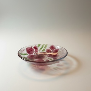 Orchidea rogyasztott üveg tálka, Otthon & Életmód, Konyhafelszerelés, tálalás, Tálalás, Kínálótál, Üvegművészet, MESKA