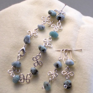 Lóherés larimár karkötő és fülbevaló, Ékszer, Ékszerszett, Ékszerkészítés, Fémmegmunkálás, MESKA