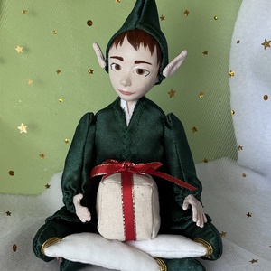 Manó a polcon (zöld), Karácsony, Karácsonyi lakásdekoráció, Karácsonyi manók, figurák, Gipszöntés, Baba-és bábkészítés, MESKA