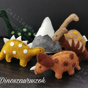 DINOSZAURUSZOK 6 DB/SZETT TERMÉSZETES ANYAGOK GYAPJÚFILC GYAPJÚ EGYEDI JÁTÉK DÍNÓK VULKÁN WALDORF  - játék & sport - plüssállat & játékfigura - más figura - Meska.hu