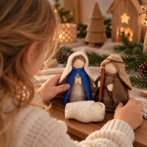 Szent Család Mária József és a kis Jézus fa gyapjúfilc 3 db/szett természetes adventi karácsonyi dekoráció Waldorf , Karácsony, Karácsonyi lakásdekoráció, Karácsonyi manók, figurák, Baba-és bábkészítés, Varrás, MESKA