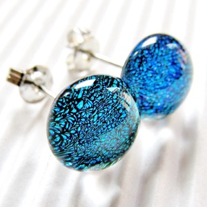 Türkiz-zöld csillogás üveg fülbevaló, üvegékszer -  - Meska.hu