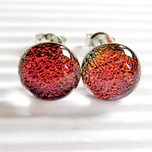Vörös-bronz ragyogás bedugós dichroic üveg fülbevaló orvosi fém alapon , üvegékszer - ékszer - fülbevaló - pötty fülbevaló - Meska.hu