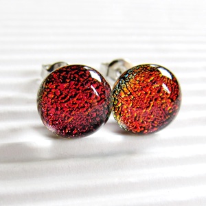 Vörös-bronz ragyogás bedugós dichroic üveg fülbevaló orvosi fém alapon , üvegékszer - ékszer - fülbevaló - pötty fülbevaló - Meska.hu