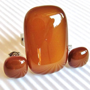 Karamell barna elegáns üveg gyűrű, üvegékszer - ékszer - gyűrű - statement gyűrű - Meska.hu