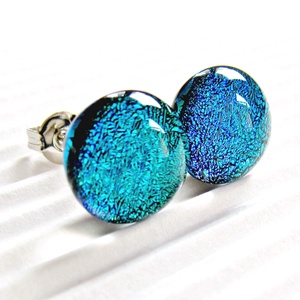 Türkiz-zöld csillogás üveg fülbevaló, üvegékszer -  - Meska.hu