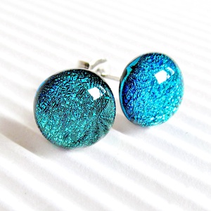 Türkiz-zöld csillogás üveg fülbevaló, üvegékszer -  - Meska.hu