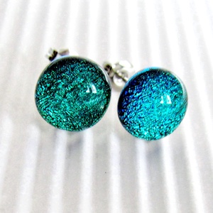 Türkiz-zöld csillogás üveg fülbevaló, üvegékszer -  - Meska.hu