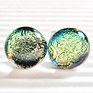 Hajnalcsillag bedugós dichroic üveg fülbevaló orvosi fém bedugón, üvegékszer - ékszer - fülbevaló - pötty fülbevaló - Meska.hu