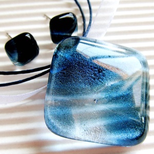 Éjkék csillám üveg medál, üvegékszer -  - Meska.hu