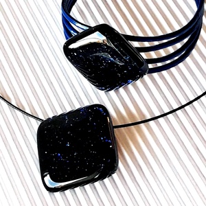 Csillagfényes éjszaka sötétkék üveg medál, NEMESACÉL, üvegékszer - ékszer - nyaklánc - medálos nyaklánc - Meska.hu
