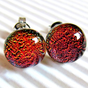 Vörös-bronz ragyogás bedugós dichroic üveg fülbevaló orvosi fém alapon , üvegékszer - ékszer - fülbevaló - pötty fülbevaló - Meska.hu