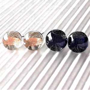 Kék - csillám és arany fátyol üveg pötty fülbevalók, üvegékszer szett - ékszer - fülbevaló - pötty fülbevaló - Meska.hu