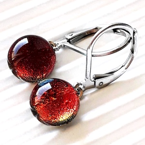 Vörös-bronz ragyogás bedugós dichroic üveg fülbevaló orvosi fém alapon , üvegékszer - ékszer - fülbevaló - pötty fülbevaló - Meska.hu