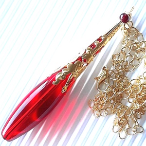 Arany csipkés rubin gyöngy-csepp üveg-gyöngy medál, üveggyöngy ékszer, Ékszer, Nyaklánc, Hosszú nyaklánc, Ékszerkészítés, Gyöngyfűzés, gyöngyhímzés, MESKA