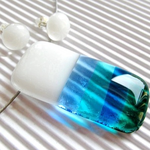 A tenger színei üveg medál és fülbevaló, NEMESACÉL, üvegékszer szett - ékszer - ékszerszett - Meska.hu