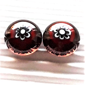 AKCIÓS! - Csoki-piros ezervirág millefiori üveg fülbevaló ORVOSI FÉM, üvegékszer  - ékszer - fülbevaló - pötty fülbevaló - Meska.hu