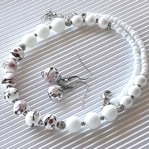 Japán cseresznyevirág porcelán gyöngy fülbevaló franciakapcsos NEMESACÉL akasztón, gyöngyékszer - ékszer - fülbevaló - lógó fülbevaló - Meska.hu