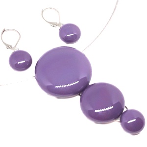 NEMESACÉL - Viola lila körfüzér maxi üveg medál és pötty fülbevaló, nyaklánc, üvegékszer szett - ékszer - ékszerszett - Meska.hu