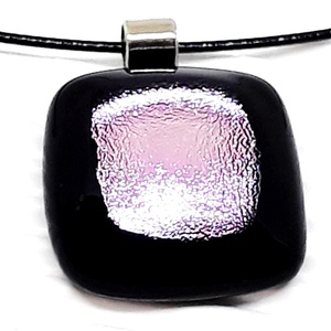 Szirén fekete-rózsaszín dichroic üveg medál és franciakapcsos fülbevaló, NEMESACÉL, üvegékszer szett - ékszer - ékszerszett - Meska.hu