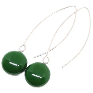 Smaragd maxi pötty üveg fülbevaló hosszú, trendi, design, ORVOSI FÉM akasztón, üvegékszer - Meska.hu