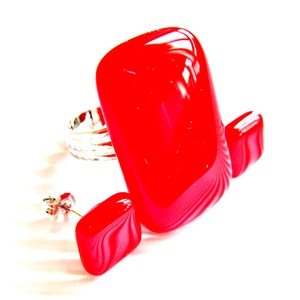 Utolsó szett! - NEMESACÉL Ferrari piros elegancia üveg gyűrű és fülbevaló ORVOSI FÉM bedugón, üvegékszer szett , Ékszer, Ékszerszett, Ékszerkészítés, Üvegművészet, Meska