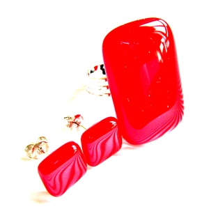Utolsó szett! - NEMESACÉL Ferrari piros elegancia üveg gyűrű és fülbevaló ORVOSI FÉM bedugón, üvegékszer szett  - ékszer - ékszerszett - Meska.hu