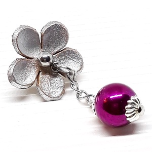 Ezüst virág pink hematit ásvány gyönggyel kitűző, NEMESACÉL, ásványgyöngy ékszer - ékszer - kitűző és bross - Meska.hu
